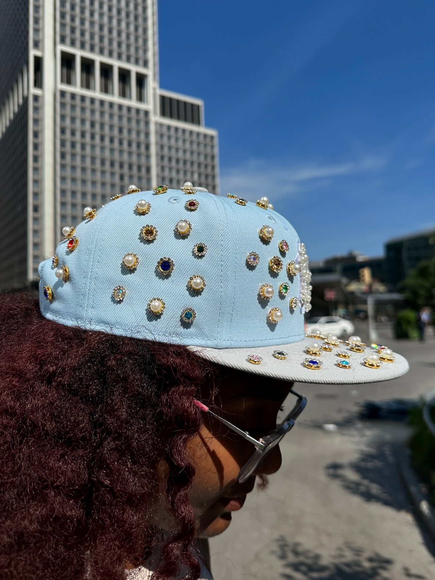 Blue & Grey Rhinestone Yankees SnapBack