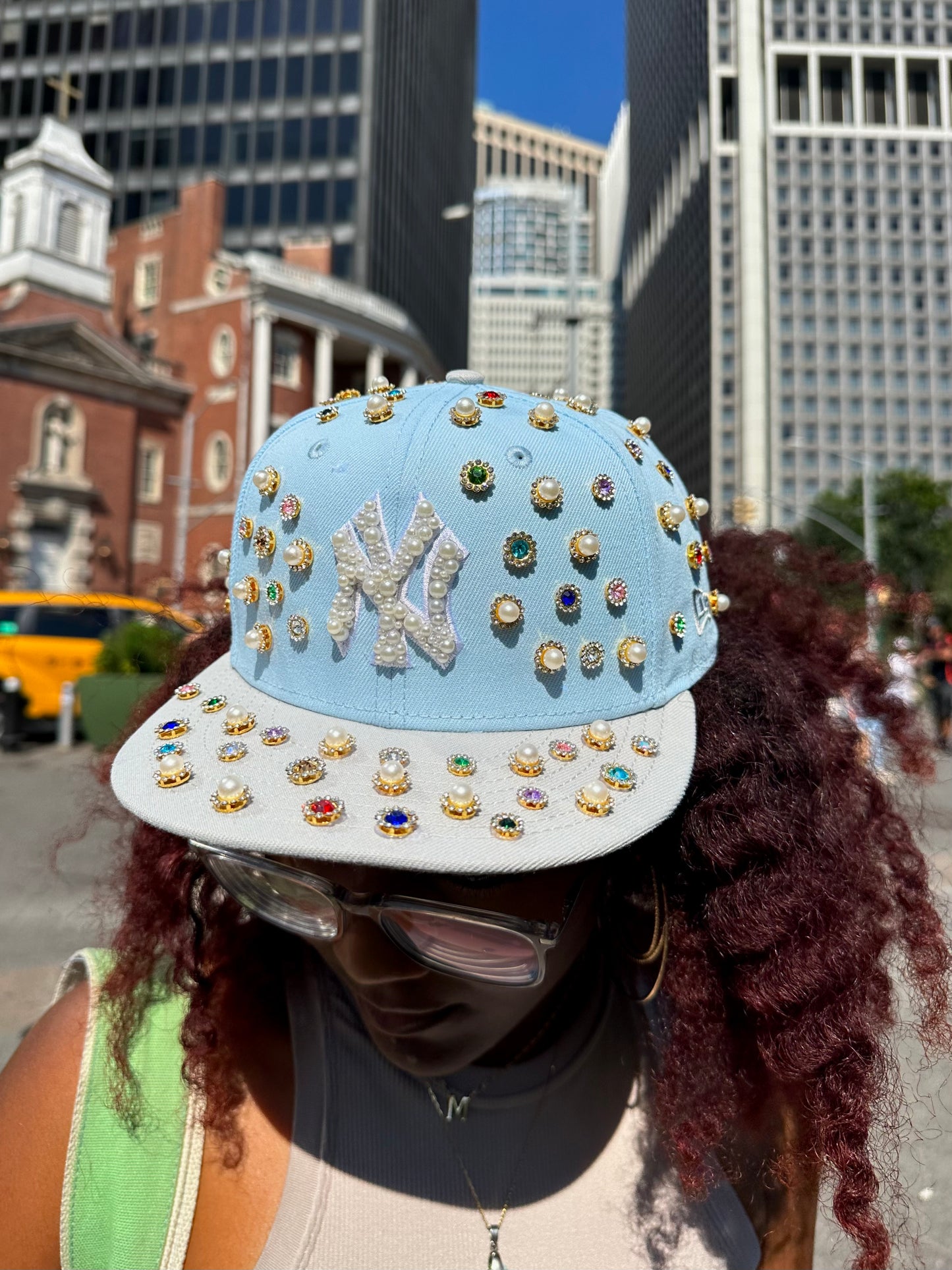 Blue & Grey Rhinestone Yankees SnapBack