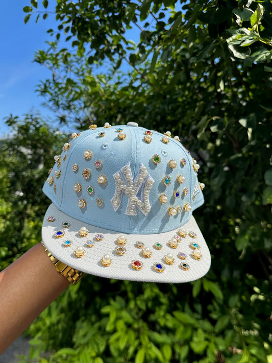 Blue & Grey Rhinestone Yankees SnapBack